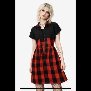 Jil Mykels  Vintage 1980s Red and black buffalo plaid button up dress
